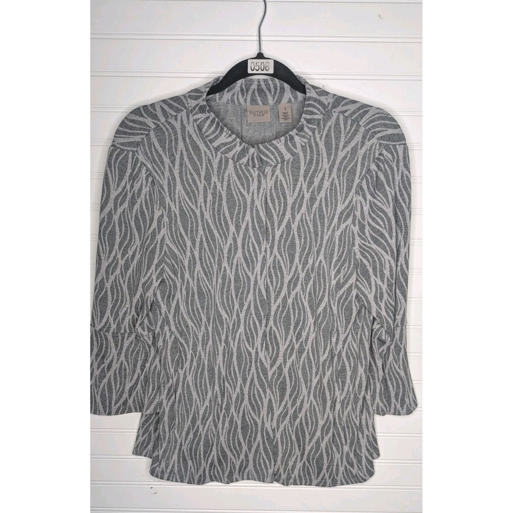 Chicos EasyWear Women's Button Up Blouse/Jacket Size 1 (M 8-10) Gray 3/4 Sleeves